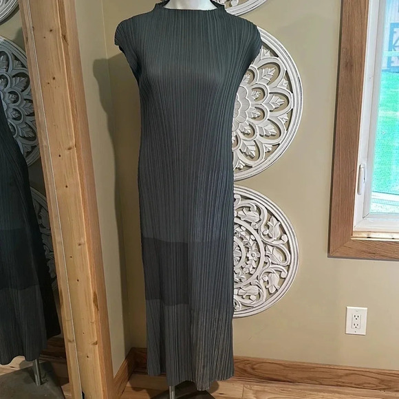 Pleated Women Dress Turtleneck Long Dress Elegant Vintage Dress - Picture 2 of 6